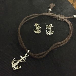 Fossil Anchor Earrings and Bracelet Set